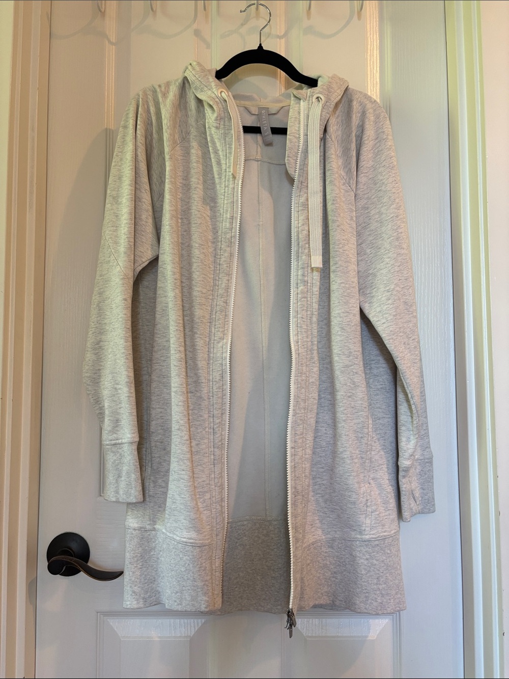 Athleta Light Gray Hooded Zip-Up Longline Jacket